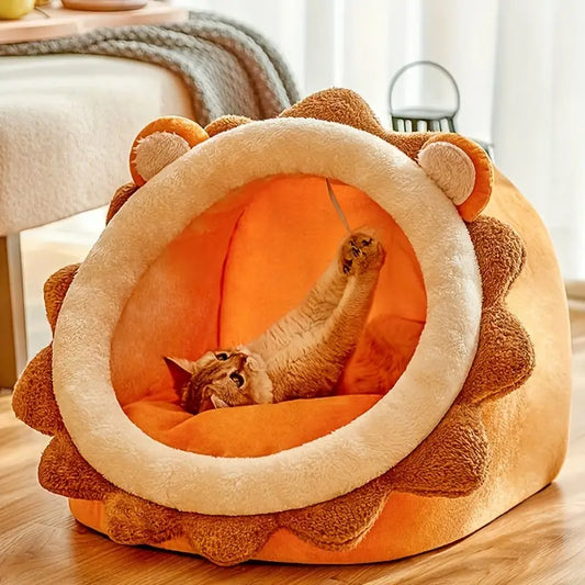 Lit pour Chat en Peluche en Forme de Lion Confortable