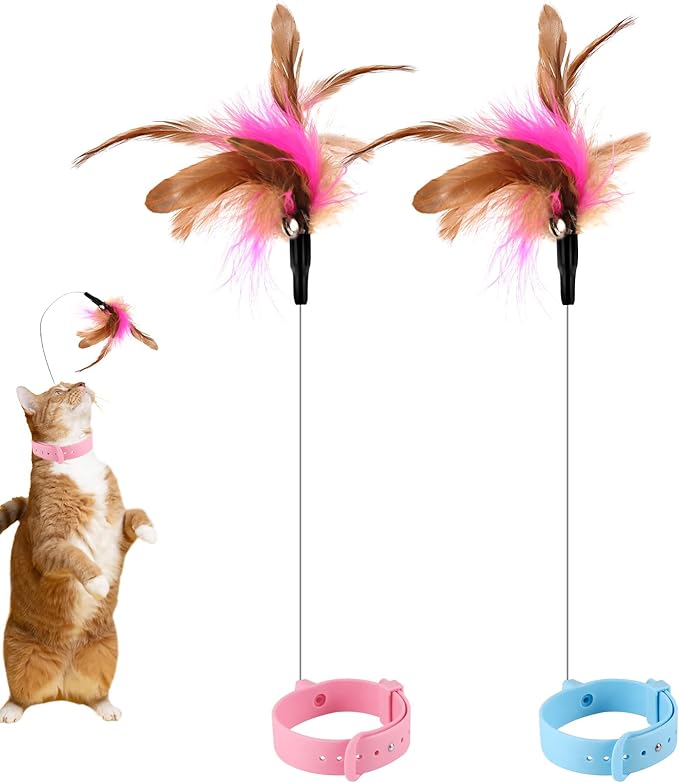 Jouet Interactif pour Chat - Baguette de Jeu avec Plumes et Clochette (Pack de 2)