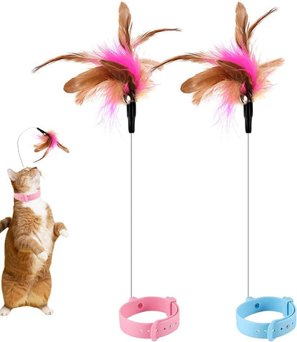 Jouet Interactif pour Chat - Baguette de Jeu avec Plumes et Clochette (Pack de 2)