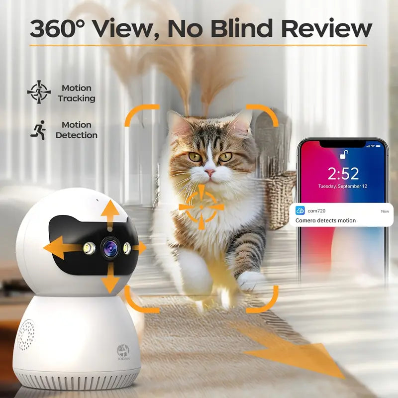 Caméra de Surveillance IP 5MP WiFi pour Animaux et Maison Intelligente