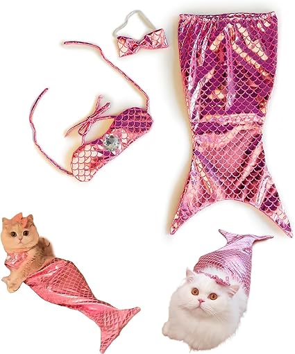 Costume de Sirène pour Chats  - Queue Scintillante et Motifs Colorés