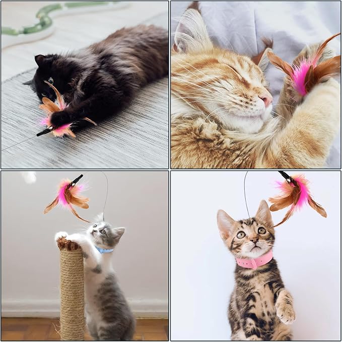 Jouet Interactif pour Chat - Baguette de Jeu avec Plumes et Clochette (Pack de 2)