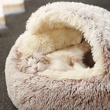 Lit Grotte en Forme de Donut pour Chat ou Petit Chien : Douillet, Chaud et Pratique