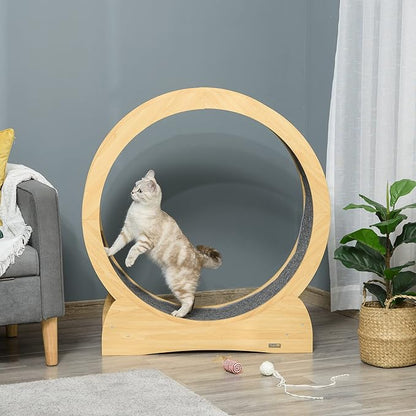 Roue d'Exercice pour Chat en Bois Massif avec Verrous