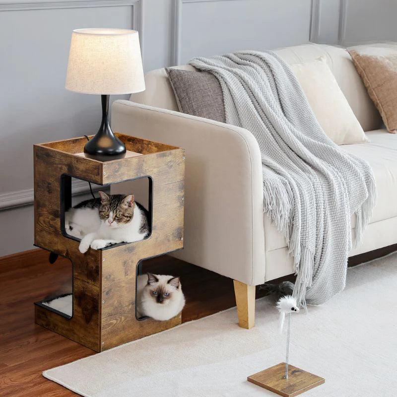 Arbre à Chat Design Table de Nuit Brun avec Jouet – Élégance et Fun pour Votre Chat