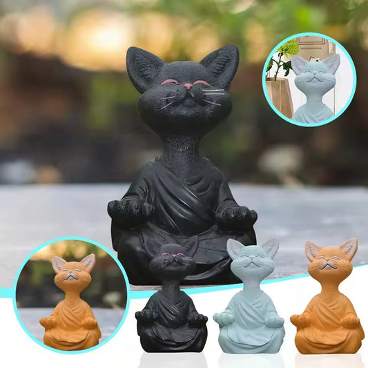 Sculpture de Chat Méditation – Décoration Zen en Résine