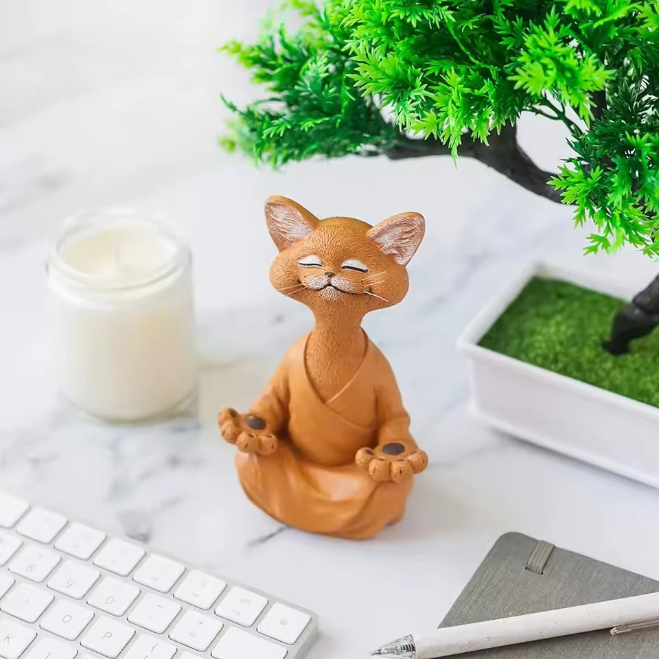 Sculpture de Chat Méditation – Décoration Zen en Résine