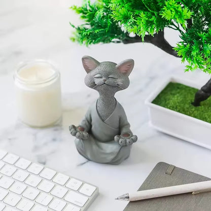 Sculpture de Chat Méditation – Décoration Zen en Résine