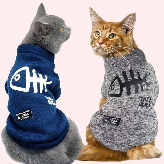 Pull d’Hiver à Motif Poisson pour Chat